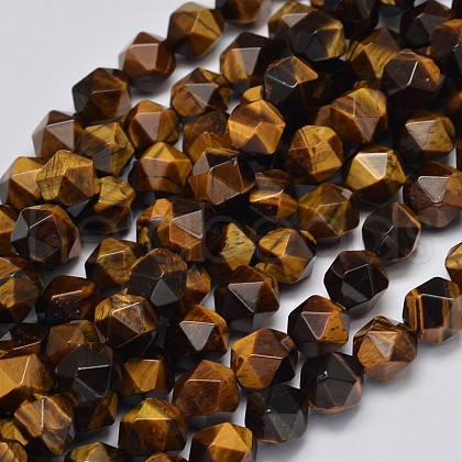 Faceted Natural Tiger Eye Beads Strands G-K066-01-10mm-1