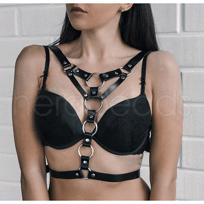 PU Leather & Alloy Harness Chest Waist Chain for Women WGB91D6-16-1