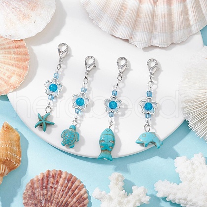 Starfish Turtle Fish Dolphin Synthetic Turquoise Pendant Decorations HJEW-JM03249-1