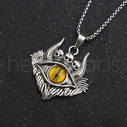 Evil Eye Skull Alloy Pave Glass Pendant 667 Stainless Steel Chain Necklaces for Men FS-WG7A50C-04-1