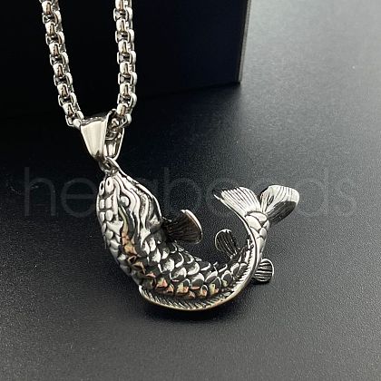 Stylish Stainless Steel Fish Pendant Necklace for Men's Hip-hop Fish Jewelry ZT2227-1