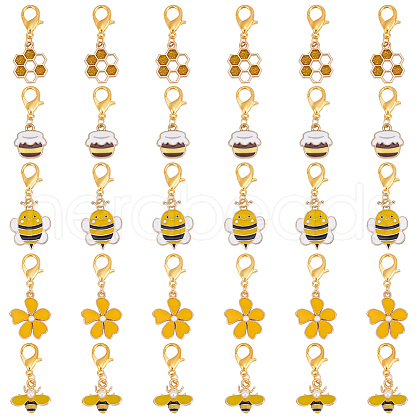 30Pcs 5 Styles Golden Tone Alloy Enamel Pendant Decoration HJEW-GO00110-1
