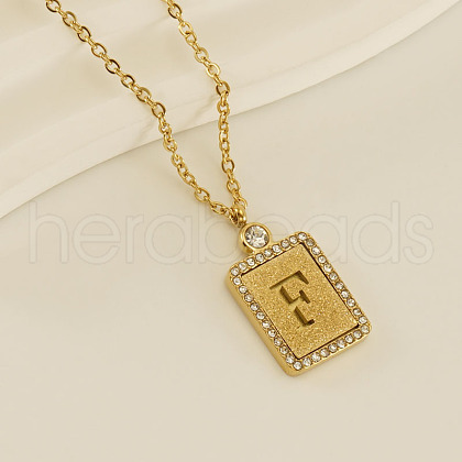 304 Stainless Steel Micro Pave Clear Cubic Zirconia Rectangle with Hollow Letter Pendant Necklaces FS-WGAE794-09-1