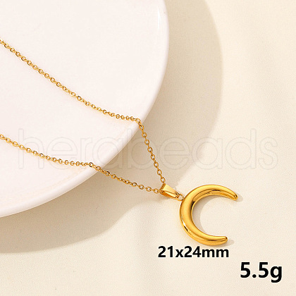 Vintage Stainless Steel Double Horn Pendant Necklaces ZQ4868-2-1