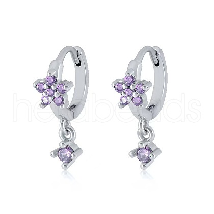 925 Sterling Silver Cubic Zirconia Plum Blossom Hoop Earrings IM8168-6-1