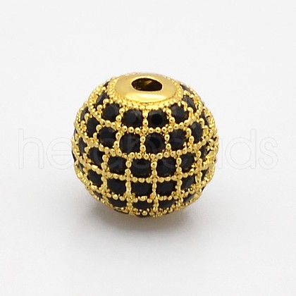 CZ Brass Micro Pave Grade AAA Black Color Cubic Zirconia Round Beads KK-O065-6mm-01G-NR-1