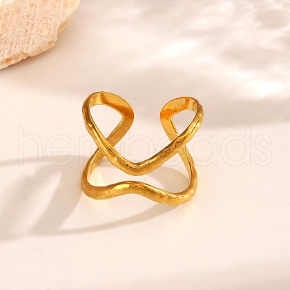 304 Stainless Steel Double-line Open Cuff Rings RJEW-M072-02G-1