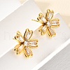 Flower Brass Micro Pave Cubic Zirconia Stud Earrings & Pendant Necklaces Sets SJEW-Z002-02G-3