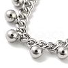 304 Stainless Steel Round Ball Charms Link Chain Anklets AJEW-G054-01P-2