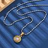 304 Stainless Steel & Plastic Imitation Pearl Flat Round Pendant Necklaces for Women NJEW-S439-05GP-1