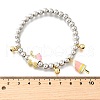 Brass Enamel Round Beads Charm Bracelets for Women BJEW-D317-11PG-6