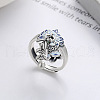 Flower with Leaf 925 Sterling Silver Enamel Finger Rings FS-WGABCB6-01-1