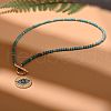 Matal Rhinestone Eye Pendant Dyed Synthetic Turquoise Round Beaded Necklaces for Women FS-WG1E54E-01-1