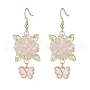 304 Stainless Steel Flower with Butterfly Dangle Earrings EJEW-MZ00455-01-2
