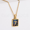 304 Stainless Steel Pave Natural Paua Shell Rectangle Initial Pendant Necklaces for Women FS-WG38E89-20-1