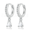 925 Sterling Silverr Micro Pave Cubic Zirconia Geometric Teardrop Hoop Earrings JL9080-2-1
