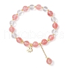 Natural Quartz Crystal & Cherry Quartz Glass Round Beaded Stretch Bracelets BJEW-JB11935-01-2