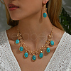 Middle Eastern Synthetic Turquoise & Alloy Oval Pendant Necklace & Earrings Sets for Wedding AL5666-3