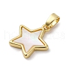 Brass Pave Natural White Shell Star Charms KK-P308-02G-2