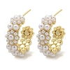 Flower Brass ABS Imitation Pearl Stud Earrings EJEW-M082-05G-2