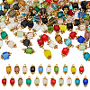 Glass Rectangle Charms with Golden Tone Brass Loops PALLOY-HY00011-1