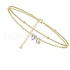 Heart & Letter Brass Crystal Rhinestone Charm Double Layer Anklets FS-WG6749C-07-1