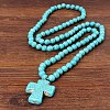 Synthetic Turquoise Pendant Round Beaded Necklaces for Women FS-WGECE81-01-2