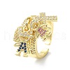 Rack Plating Brass Micro Pave Cubic Zirconia Open Cuff Rings RJEW-C076-08A-G-1