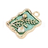 Brass Enamel & Natural Pearl Rectangle with Flower Pendants KK-K351-51G-04-2