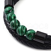 Mixed Stone Round Bead Leather Cord Multi-strand Bracelets BJEW-A009-10EB-3
