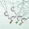 Natural Gemstone Bullet with Alloy Moon Pendant Necklace for Women NJEW-JN03912-2