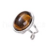 304 Stainless Steel & Natural Tiger Eye Cuff Rings FS-WGDE3F0-03-2