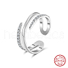 925 Sterling Silver Micro Pave Cubic Zirconia Adjustable Cuff Rings for Women RJEW-C133-01P-2