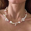 Mother's Day Jewellery Brass & Natural Baroque Pearl Keshi Pearl Beaded Necklaces for Women FS-WG8C333-04-2