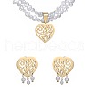 Heart 304 Stainless Steel with Plastic Imitation Pearl Oval Beaded Pendant Necklaces & Stud  Earrings Sets for Women FS-WGFF69E-01-3