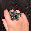 Alloy & Rhinestone/Synthetic Quartz Cuff Rings FS-WGD97BC-10-1