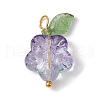 Transparent Glass Flower & Acrylic Leaf Pendants PALLOY-JF02287-02-2