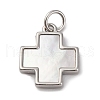 Brass Pave Natural White Shell Cross Pendants KK-P308-01P-1