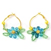 Woven Glass Flower Huggie Hoop Earring EJEW-MZ00235-3