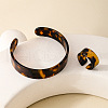 Leopard Print Acrylic Cuff Bangle & Finger Rings Sets for Women FS-WG722C5-01-3