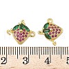 Brass Pave Green & Hot Pink Cubic Zirconia Fruit Connector Charms KK-Z109-01G-02-3