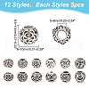 GOMAKERER 60Pcs 12 Styles Hollow Tibetan Style Alloy European Beads TIBEB-GO0001-04-2