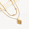 Fashionable Stainless Steel Pave Clear Cubic Zirconia Double Layer Cable Chain Heart Pendant Necklaces for Women SW5680-1