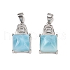2Pcs 925 Sterling Silver
 Pave Natural Larimar Square Coin Pendants with 925 Stamp SJEW-D300-01P-2