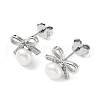 Anti-Tarnish Cubic Zirconia Bowknot with Natural Pearl Stud Earrings EJEW-F318-09P-1