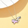 304 Stainless Steel Pearl Pink Enamel & Natural White Shell Pendant Unicorn Rainbow Pendant Necklaces for Women NJEW-M101-02P-1