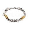 201 Stainless Steel Grooved Column Byzantine Chain Bracelets BJEW-B078-137GP-1