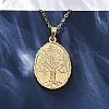 Oval Tree of Life 304 Stainless Steel Pendant Necklaces NJEW-M096-10G-5