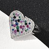 Heart Brass Micro Pave Cubic Zirconia Cuff Rings for Women RJEW-A069-12P-04-3