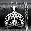 Bat 304 Stainless Steel Hollow Crescent Moon Bat Pendant Necklaces for Women NJEW-M105-05P-1